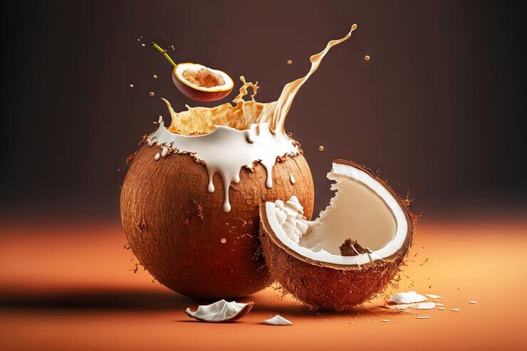 soymamicoco: brown rough cracked coconut fruit making tropical beverages and milk