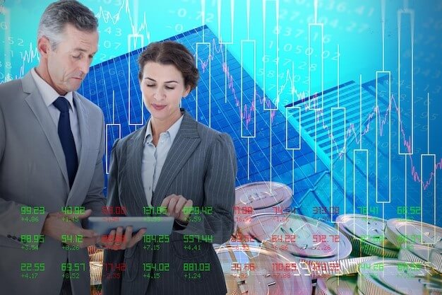 Composite image of business people looking at tablet