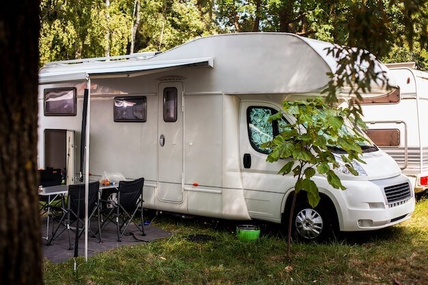 Camping van with table and chairs