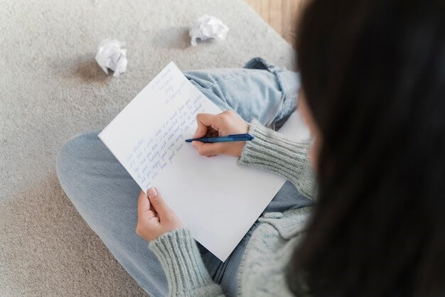 Portrait woman writing letter