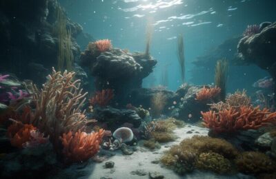 A screenshot of a underwater scene with corals and corals.
