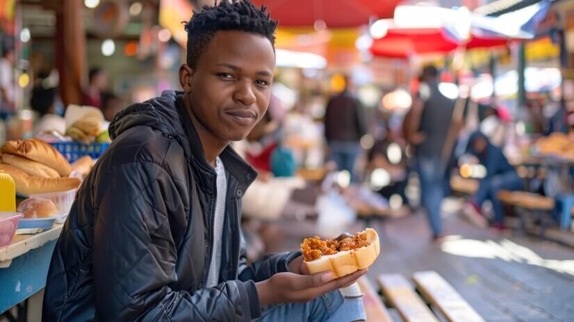 A young person enjoying food in food street