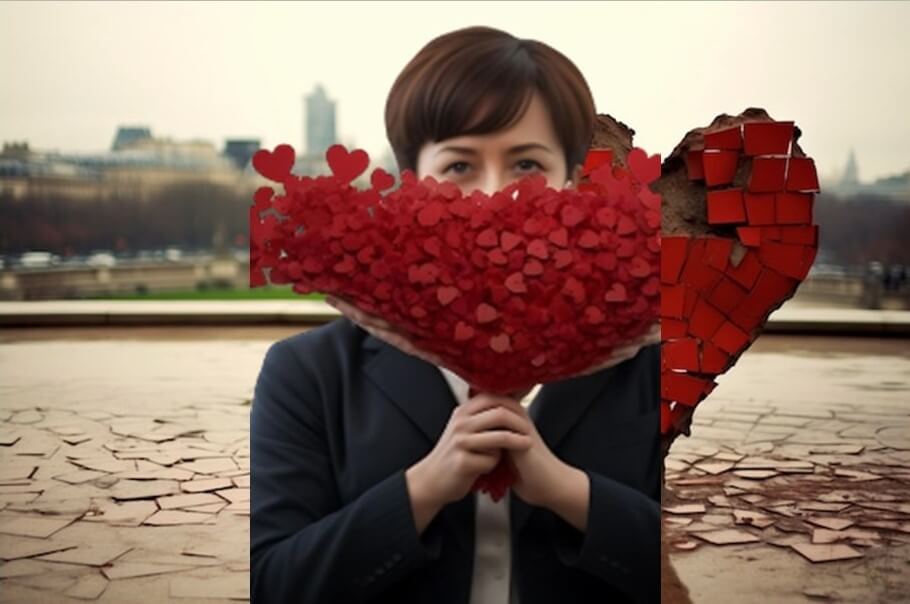 A person holding heart shape, as message of peace