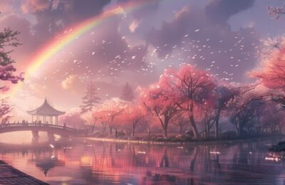 Dreamy rainbow on a countryside