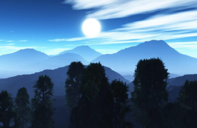 Realistic mountain landscape illustration