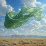 Floating green scarf in the open sky