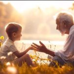 Grandparent spending time their grandchildren in magical and fantasy environment