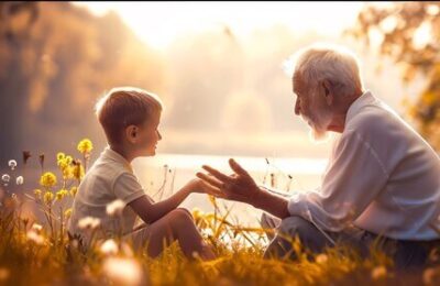 Grandparent spending time their grandchildren in magical and fantasy environment