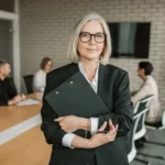 Elderly Woman in Black Blazer Holing a Clipboard