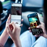 Couple Using Instagram in Car