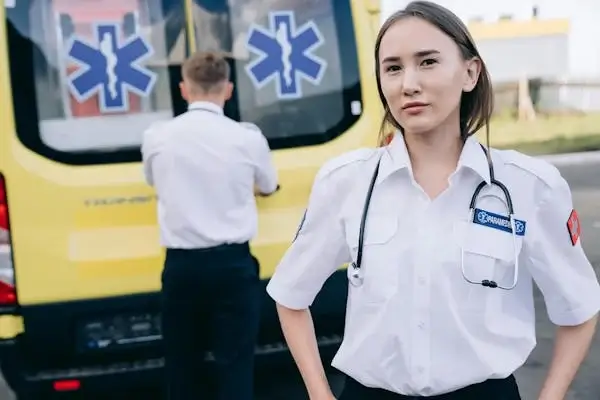 Medical team standing beside ambulance