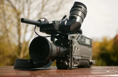 Black Video Camera on Brown Wooden Table