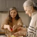 A Side View of an Elderly Woman in Turtle Neck Sweater Preparing a Food