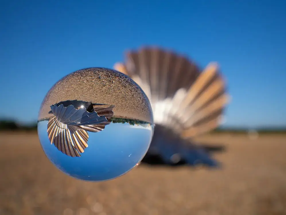 Sky and land reflection in a glass ball