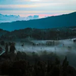 Aerial View of a Mountain Valley in Fog