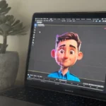 3D Animation on Laptop with Plant