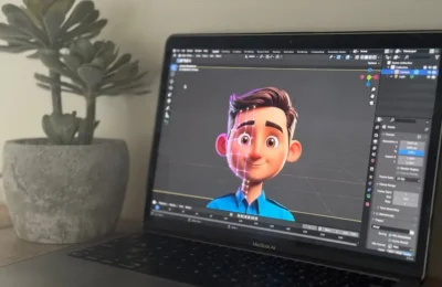 3D Animation on Laptop with Plant