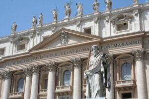 Shot of a White Classical Architecture with Script and Statues