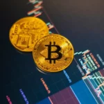 Bitcoin Coins on Digital Stock Market Chart