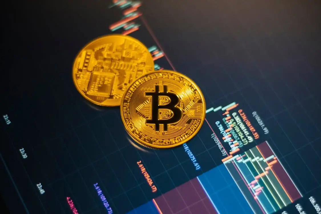 Bitcoin Coins on Digital Stock Market Chart