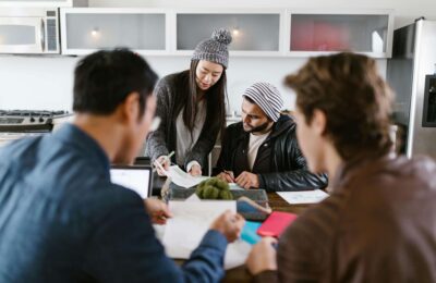 Office team discussing job description